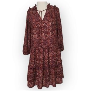 Max Studios Maroon Floral long sleeve Dress